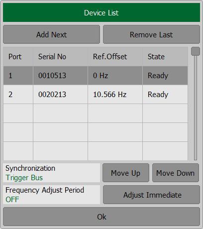 SPECIFICS OF WORKING WITH TWO OR MORE DEVICES To perform automatic frequency adjustments press the softkey Devices. Click the left mouse button on the field Frequency Adjust Period.