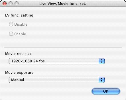 When setting the movie recording size, click [Live View/Movie func. set.], and display the [Live View/Movie func. set.] window before setting.