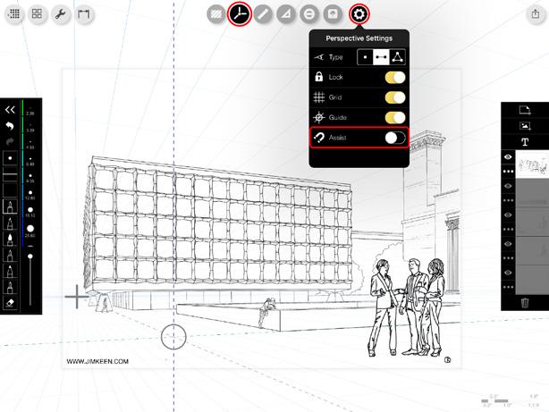 10: Perspective Tools 3 Sketch Turn off Assist to sketch trees, people, details or any other lines not directly tied to vanishing