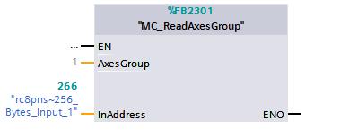 Open the newly created function and add the blocks "MC_ReadAxesGroup" (FB2301) and "MC_WriteAxesGroup" (FB2302) from the DENSO Command Slave library. 3.4.