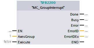 the robot are deactivated and the last active and the buffered command are aborted. Instructions are only accepted again if the program was continued with "MC_GroupContinue".