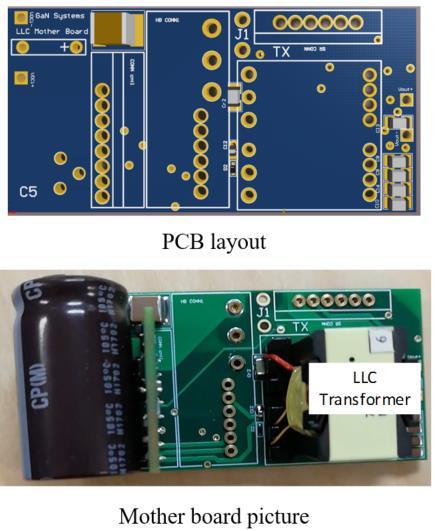 Three slots are provided on the mother board for PCB board #1, PCB board #2 and PCB board #3 to be inserted. Fig. 10. LLC Mother Board PCB layout (top) and picture (bottom) Fig. 9.