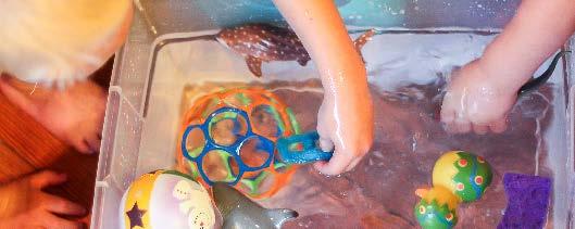 engage What Floats Experiment clear tub or bucket toys or nature Fill a shallow tub /4 full of water. Collect toys that are waterproof, or even pieces of nature.