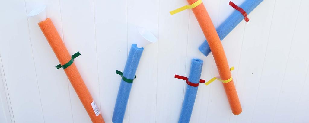 Pool Noodle Water Wall () pool noodles funnels electrical tape water bottles tub of water a wall or fence Cut pool noodles into several different sizes.
