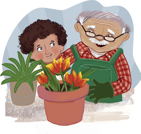 Dina liked planting the flowers. She liked how nice Grandpa was.