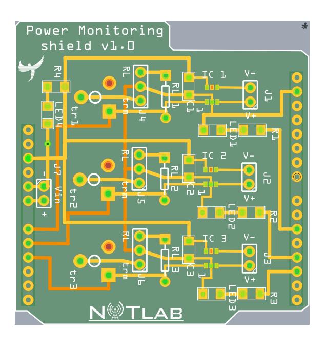 NITOS EMF - Hardware Texas Instruments INA139 Designed PCB n Solution to the low accuracy performance: n Custom shield integrating the INA139 module, which converts a differential input voltage to an