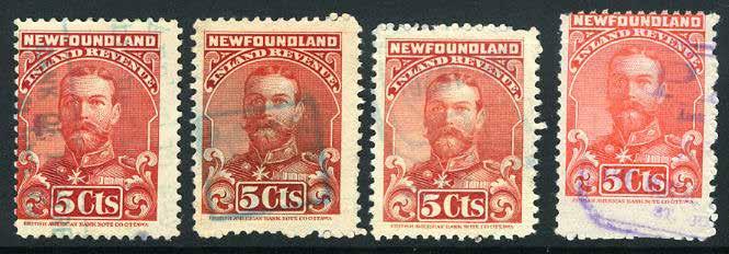11 The scarce King George V. 5c perf. 11 in 4 different shades - IT21#11 - $20 E.S.J.
