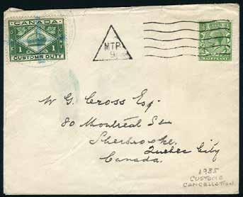 Nice item - IT21#17 - $45 FCD1-1c green Customs Duty on 1935 cover from