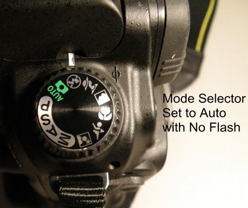 Make sure this switch is set to the unlock position (towards the front of the lens). Rotate mode switch to auto-no-flash. The Mode switch is located on the top-left side of the camera.