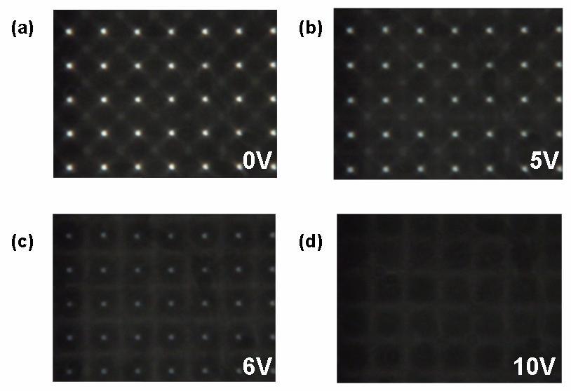 4.3 Focusing Characteristics of Device Figure 6 shows the focusing properties of our LC microlens under several applied voltages between 0V and 10V.