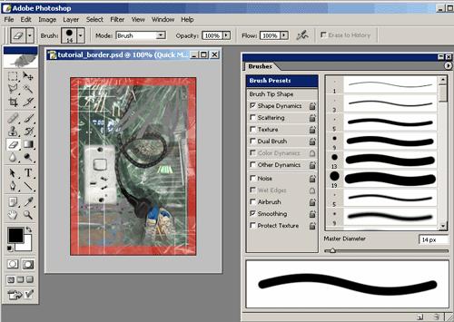 Select an interesting brush (i.e. spatter 14 pixels) and erase the red quick mask to create an effect.