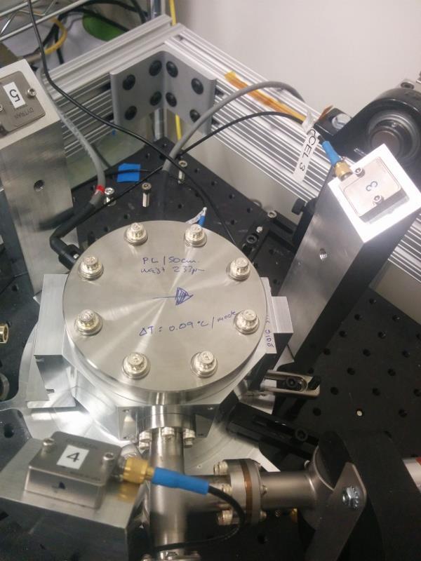 Cavity on Gimbal setup for Acceleration filter coefficients measurement The gimbal will be used to drive translational and angular accelerations Gimbal driven by hand for large low frequency motions,