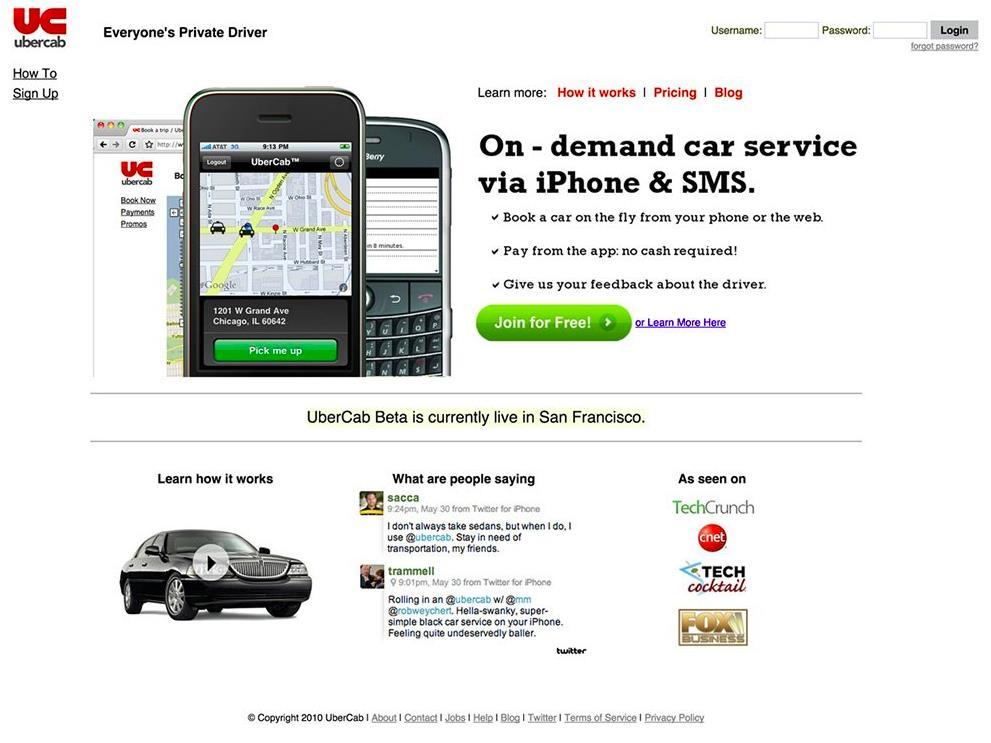 EXAMPLE 3: Uber Founded: 2009 Core: ride sharing app MVP: service used by the founders and their friends, only in SF