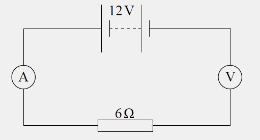 5. A cell with an emf of 6 volts and an internal resistance of 1 ohm is connected as shown. Determine the total current in the circuit and the terminal potential difference.