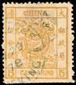 Peking 98 98 Customs Dater in blue : 1878 thin paper 5ca. bistre-orange, cancelled by (I.G. of Cus)toms/Peking double-ring d.s. of (No)v 29 78 in blue, very fine strike, perfs.