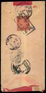 326 1905 (17 Nov.) postcard to St. Dié, France (15.12) via Canton (17.11) and Hong Kong (18.11) bearing C.I.P. 2c.