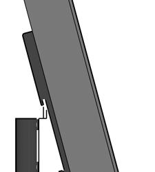 Hook the two Vertical Brackets onto the top bar of the Horizontal Monitor Plate, then slowly swing the screen down and