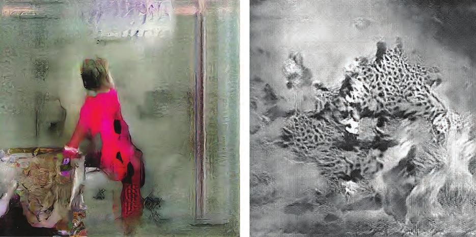 Figure 1. Left: Mario Klingemann, Untitled, Solitary Confinement Series, 2017. Right: Sascha Pohflepp, Spacewalk: Carnivores 3, Generation 320, 2017.