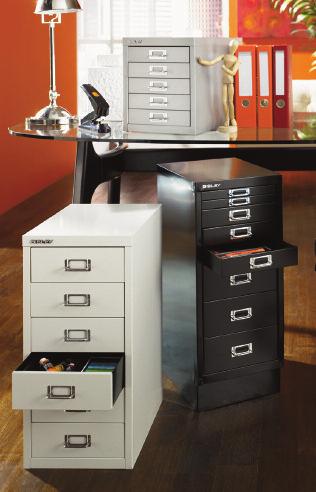 B I S L E Y M U L T I D R A W E R C A B I N E T S Scaled-Down Storage Drawers 5-Drawer Desktop Multidrawer Bright Silver These compact steel cabinets feature an abundance of drawers to hold office