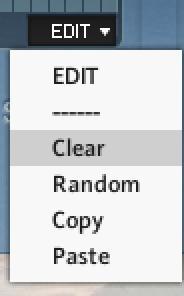 CLEAR clears the box, resulting in a flat line RANDOM gives you a random pattern for chaotic effects COPY copies this pattern to your clip board to paste into other pattern windows in other layers or