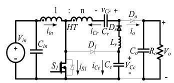 Do is the output diode similar to the traditional coupled inductor boost converter and Co is the output capacitor. Ro is the resistive load. Fig.4.