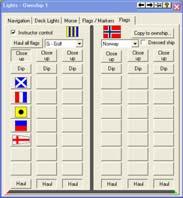 Flag system as it will appear on desktop/ Panorama system. The purpose of the Flag panel is to allow remote operation from the bridge of hoisting flags up, down and at dip.