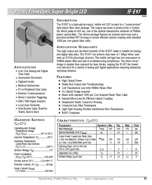 Light sources LEDs: Reading the data sheet (review) First page of specifications sheet of IF-E97 LED (see the lab manual).