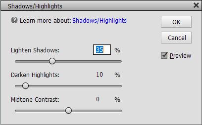 The next step allows you to tweak the image shadows and highlights. Hit Continue.