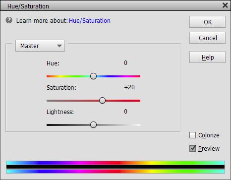 The next step lets you tweak the saturation of the colors. Hit Continue, move the Saturation slider to your preference and hit OK to confirm. 2.