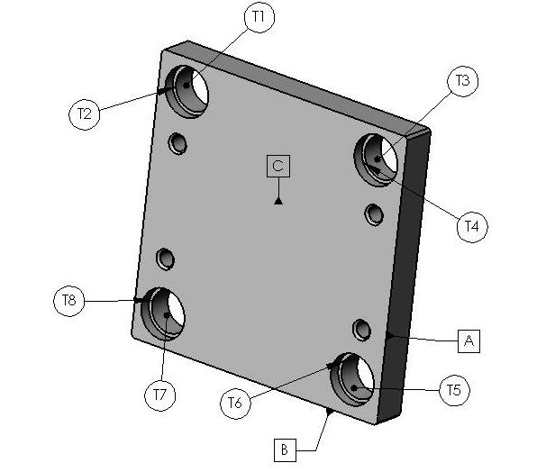 For example, in the first cell of column one is a feature ID. T1 is the first assembly feature in the top plate, the hole diameter of T1 is Ø19.99mm.