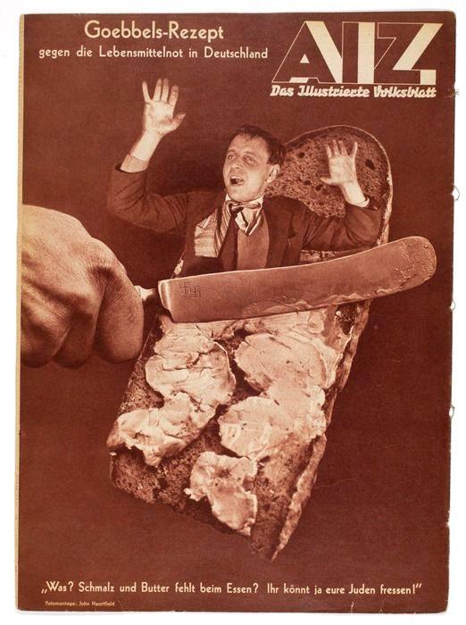 John Heartfield, Satirical photomontage for the cover of AIZ, October 24, 1935 TRANSLATION: The Goebbels recipe against food shortages in Germany.
