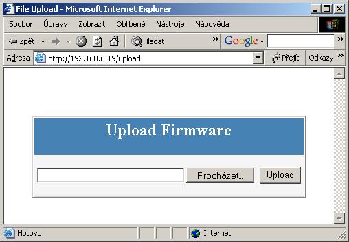 Updating the firmware ver the WEB Uplad the firmware in a.hwg file ver http t http://x.x.x.x/uplad/. Cnnectin prblems etc. must be avided during file transfer.