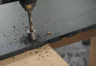 drilling evolve Hot melt blocks method Wooden blocks can be adhered temporarily to the worktop using hot melt adhesive and G-clamps to pull the two worktops together.