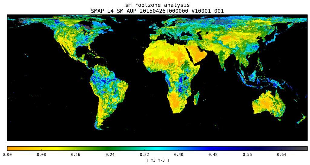 Surface and Root Zone Soil Moisture- Level 4 Root zone soil moisture [m 3 m -3 ] 26 Apr 2015 at