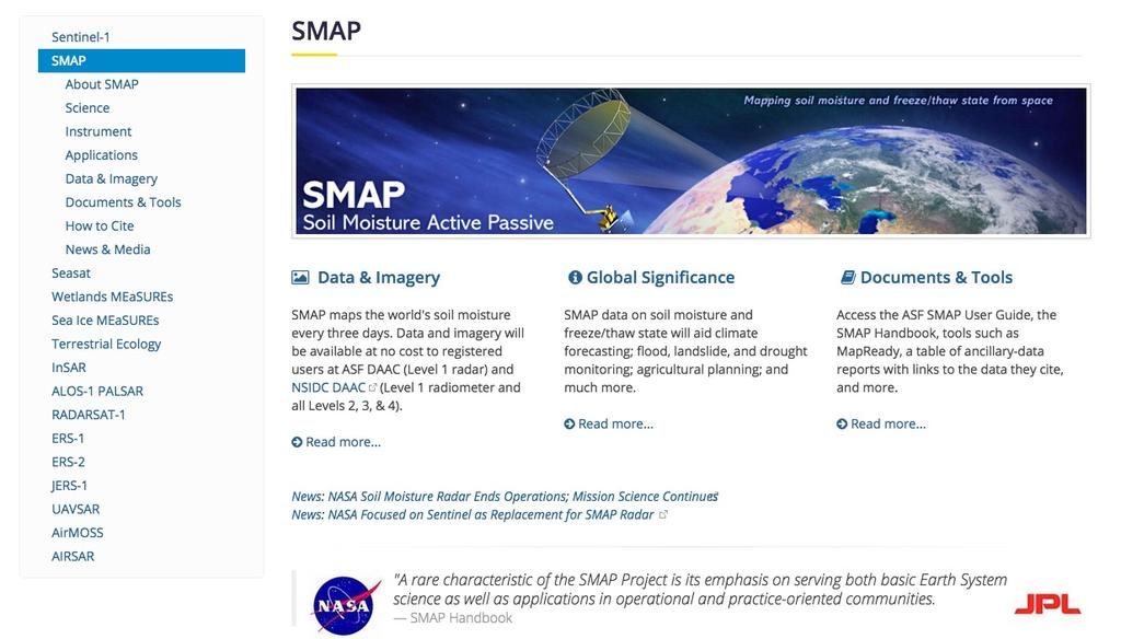 Access to SMAP Data: ASF https://www.asf.alaska.