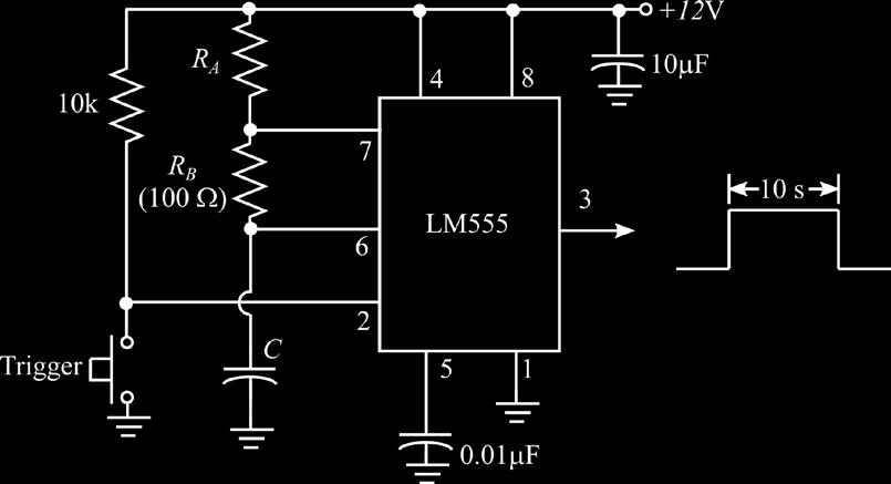 1. Design a monostable multivibrator (Figure 1) (one-shot) that will deliver a pulse of approximately 10 seconds when triggered.