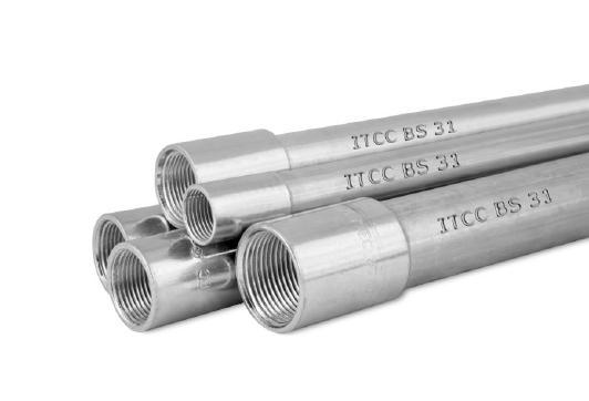 BRITISH STANDARD CONDUIT BS 31 : CLASS 4 Heavy corrosion protection by Hot-Dip Galvanizing on the exterior and interior surface of the conduit. Threaded on both ends.