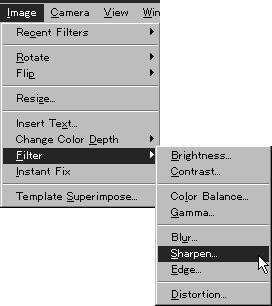 Select [Image] [Filter] [Sharpen] on the menu bar.