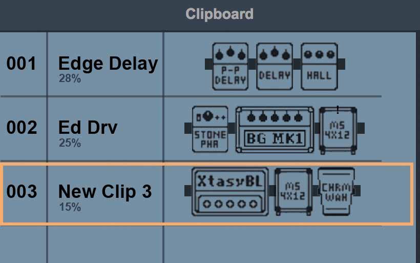 Create a clip/ Add a clip to a patch Create a clip 1. the CLIP button in the toolbar and select any effect. Add a clip to a patch 1. to select a clip in the clipboard.