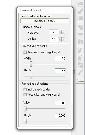 At the bottom of the screen, press the Layout tab so we can format the layout of the blocks in this quilt.