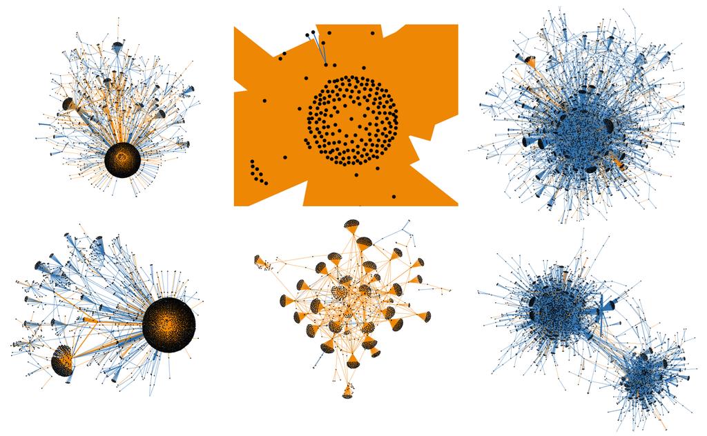 Figure 2: Diffusion networks associated with multiple Twitter memes.