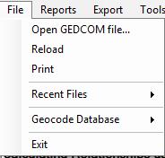 Menus File Menu The file menu gives you the method for opening your GEDCOM file, it can remember the last five GEDCOM files you opened as well as being able to reload the existing file if you have,
