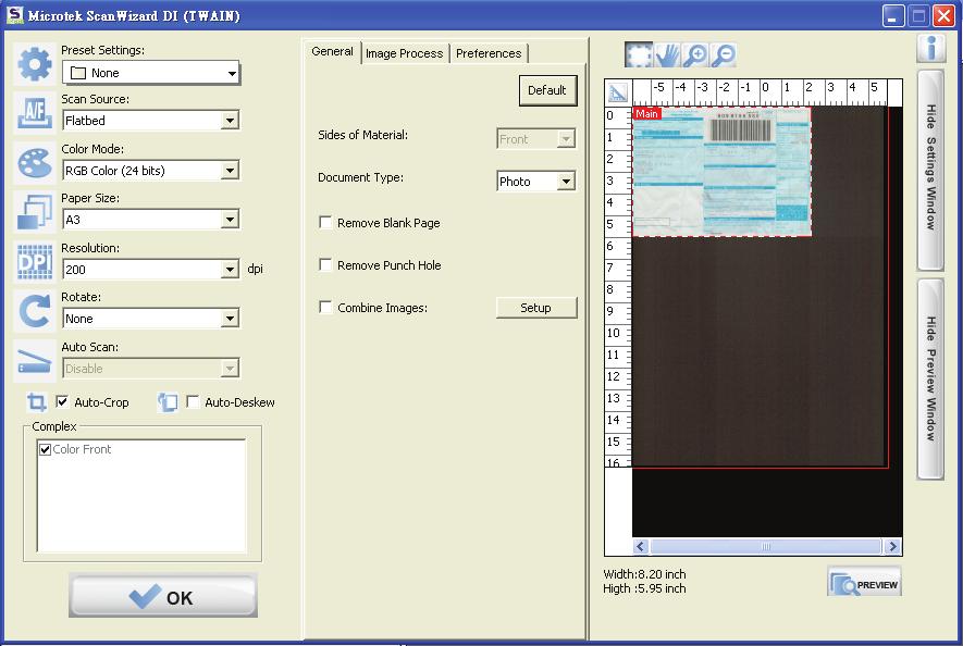 AP control panel (Main interface) TWAIN driver control panel