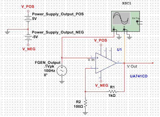 Figure 3.1. Multisim Non-inverting Amplifying Circuit In Figure 3.