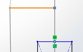Create a coincident relationship and attach the rectangle to the endpoints of the 57.25-inch segment of Sketch1. Select the midpoint of either 22.