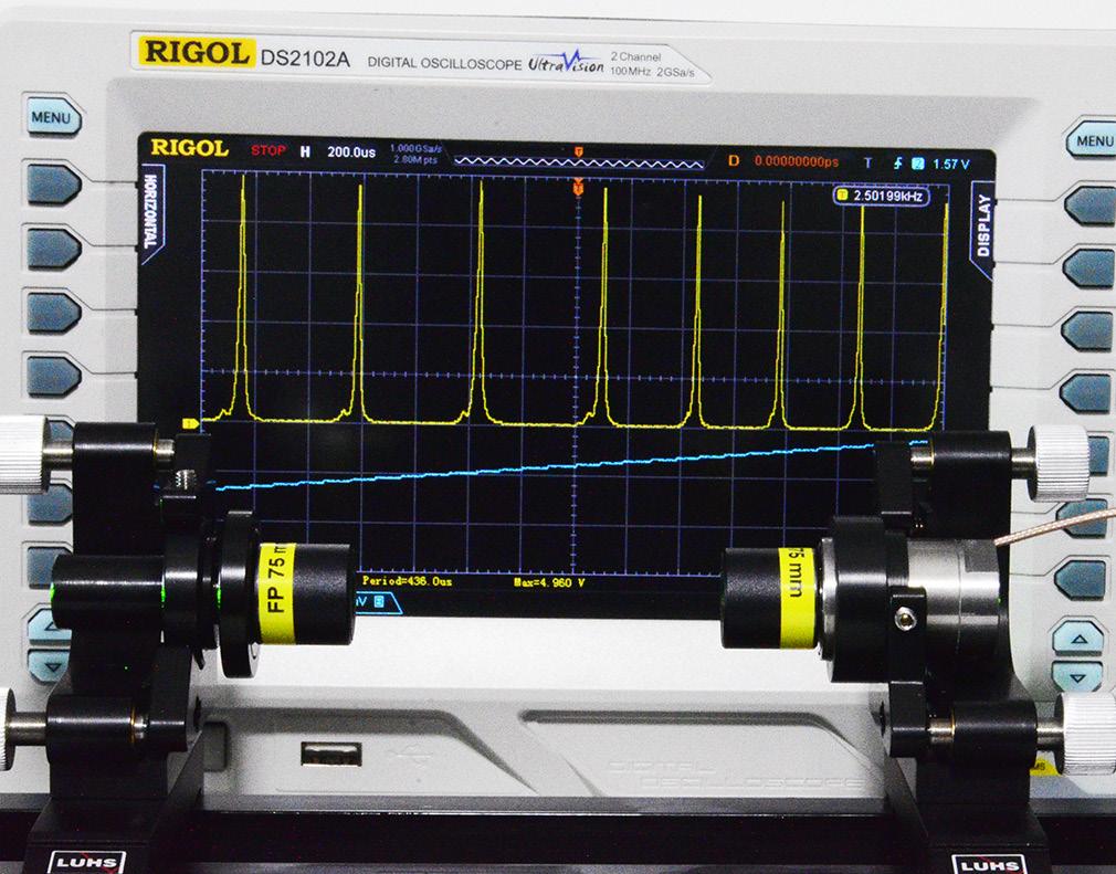 observe a clear structure on the oscilloscope, change the injection current and the temperature of the DPSSL. Values of 300 ma and 0 C appeared as good values. They may vary from laser to laser.