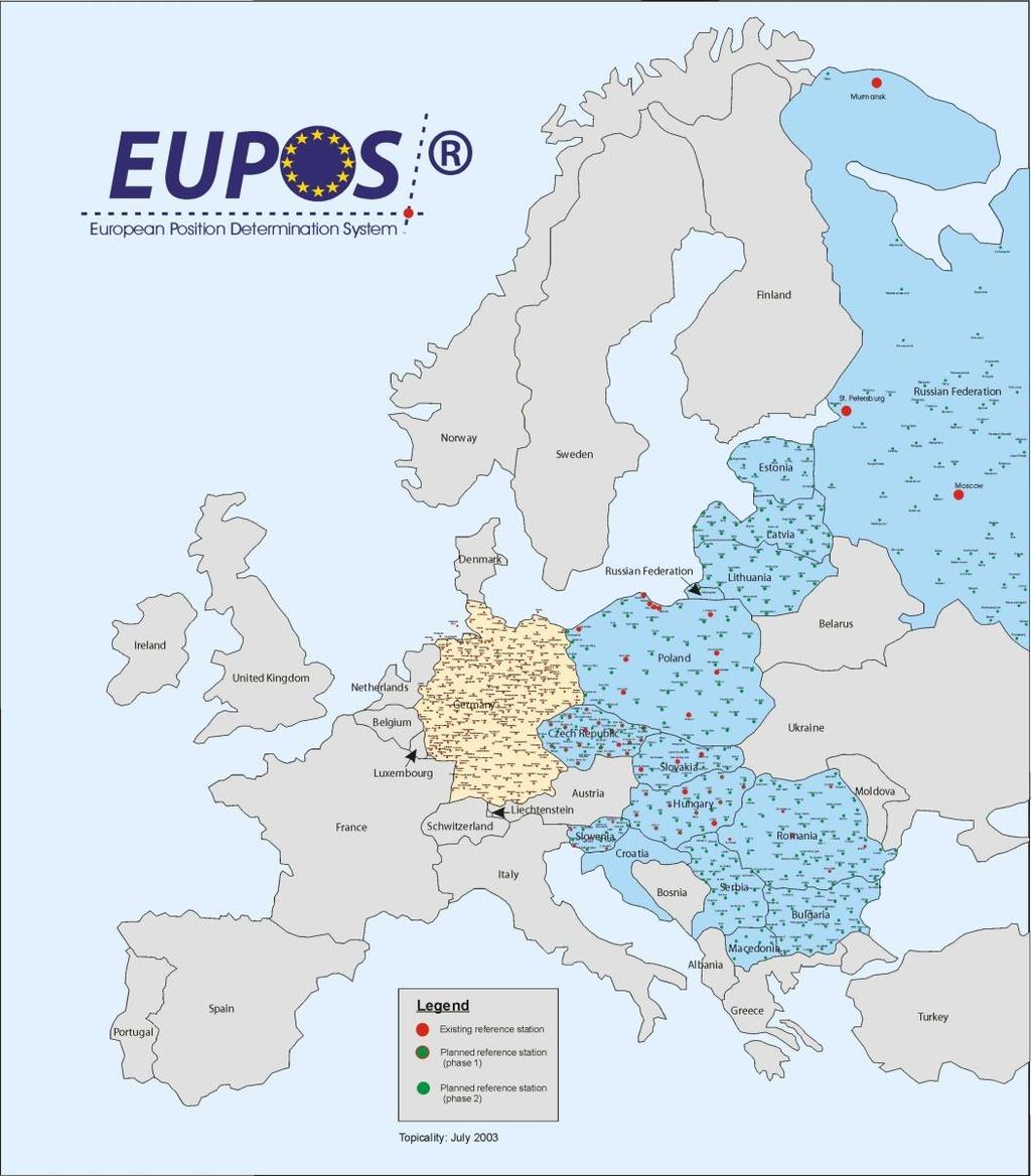 EUPOS FIRST GOAL = RUN THE EUPOS PROJECT EUPOS Project aim Set up common permanent station GNSS networks and positioning services on the territories of CEE countries following the example of German