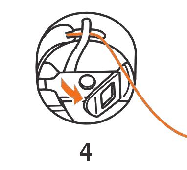 Insert the bobbin so that the thread runs in a clockwise direction (arrow). 3.