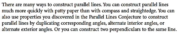 Textbook, page 163 Patty Paper Investigation Investigation : Constructing parallel lines by folding.