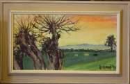 Trees at Sunset Oil on Board -